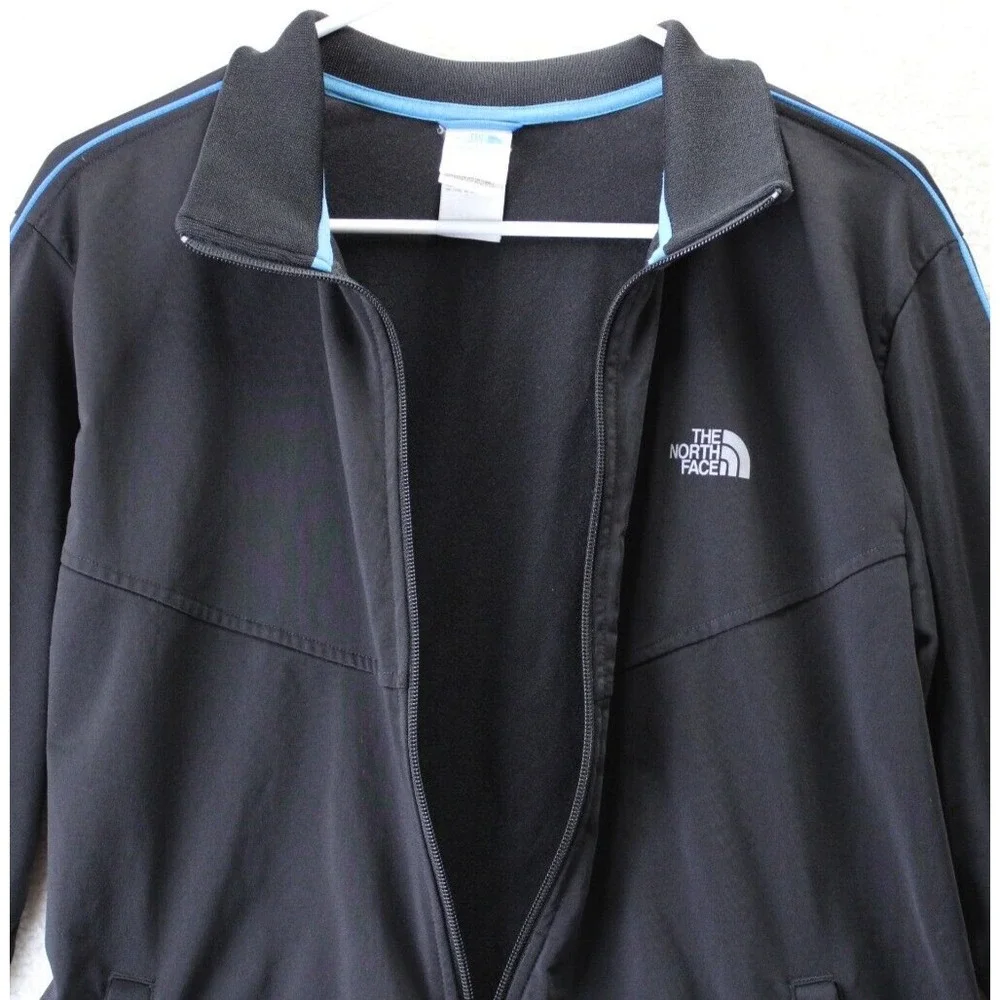 The North Face Mens Track Jacket Black Blue Trim‎ Full Zip Athletic Size M